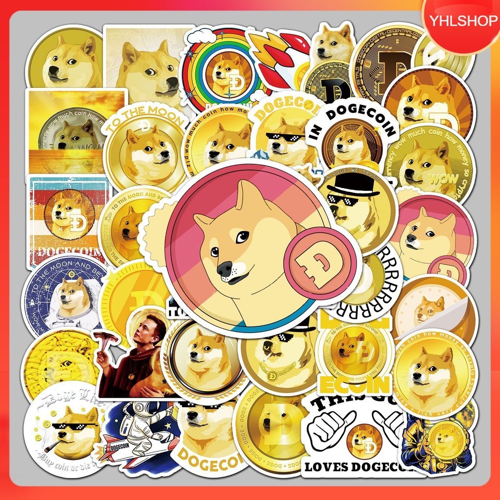 🍁ส่งจากไทย🍁 50แผ่น สติกเกอร์ เหรียญ Dogecoin Cryptocurrency Sticker