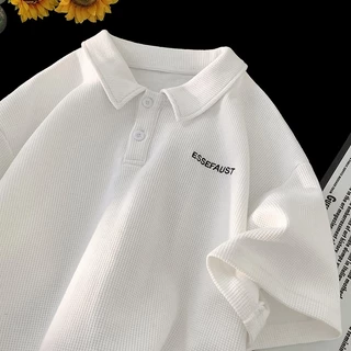 Becoolman-วาฟเฟิล ปกพับ POLOเสื้อ ผู้ชาย สไตล์อเมริกัน แนววินเทจ เสื้อยืด ยอดนิยม ความรู้สึกระดับสูง แขนสั้น
