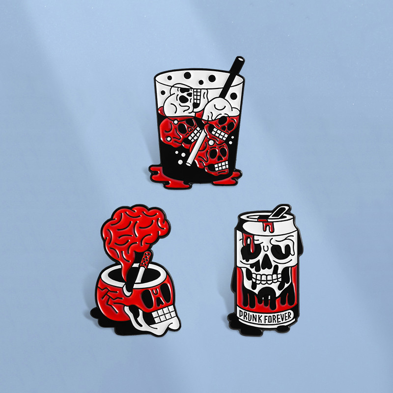 Gothic Skull เคลือบ Pin แบบพังค์ โครงกระดูก เข็มกลัดและป้ายฮาโลวีน สินค้าตกแต่ง
