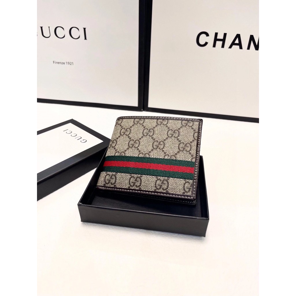 GUCCI GUCCI กระเป๋าสตางค์หนังแท้กระเป๋าผู้ชายหนังวัวกระเป๋าสตางค์สั้นหนัง