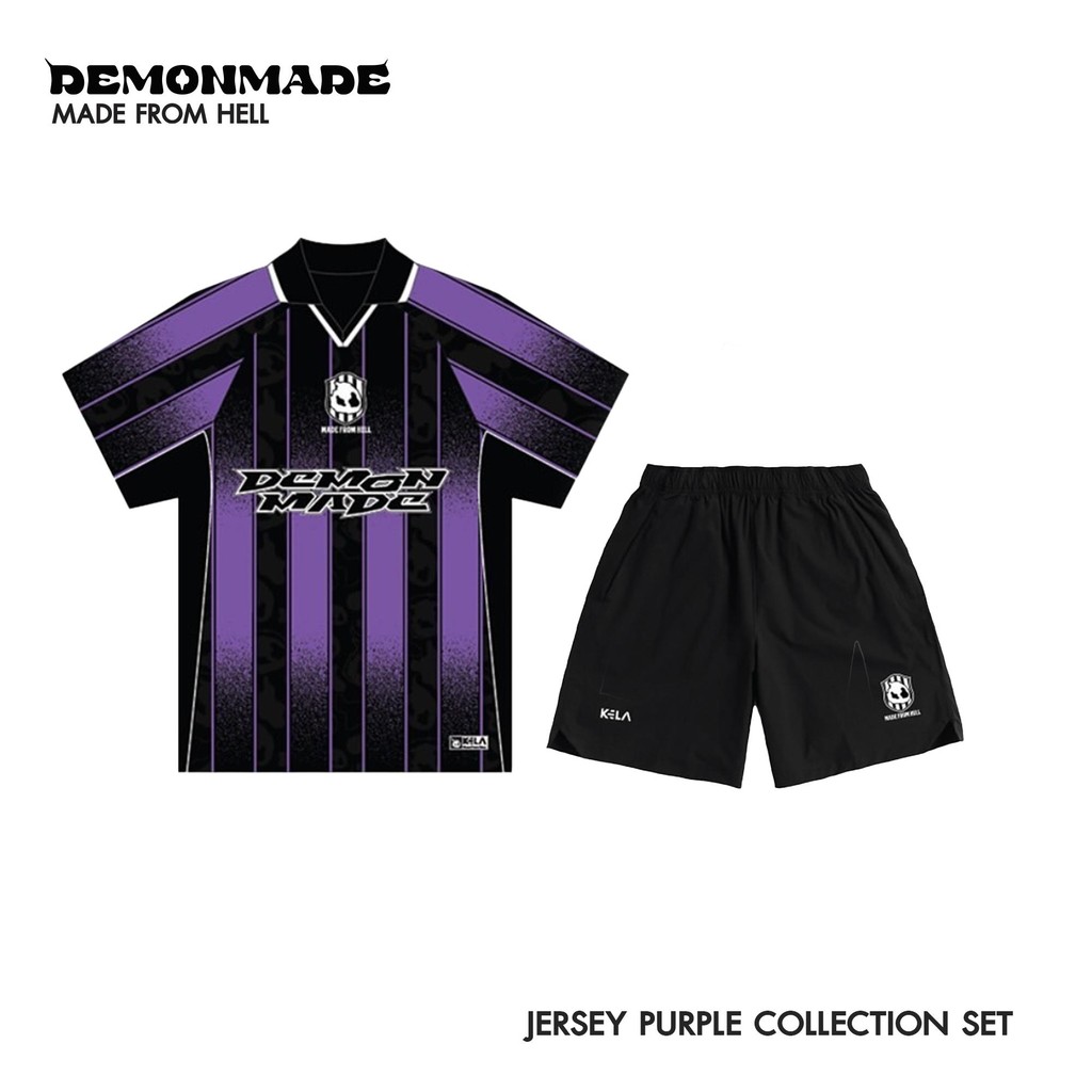 DemonMade เสื้อยืดทรงโอเวอร์ไซส์สีม่วงและกางเกงขาสั้น สไตล์สตรีท เซ็ตเสื้อผ้าคอลเลกชัน JERSEY PURPLE