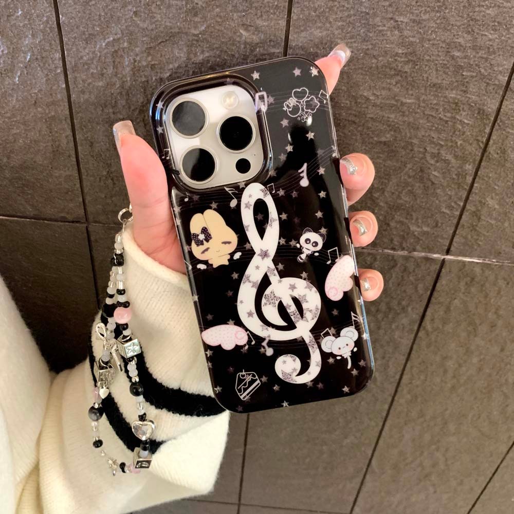 เคสโทรศัพท์สีดําการ์ตูนหมีน่ารักเข้ากันได้สําหรับ ไอโฟน 16โปรแม็กซ์ 15โปรแม็กซ์ 13 14โปรแม็กซ์ ปกแข็