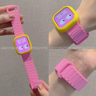 สายรัดแม่เหล็กสีชมพูพีชเหมาะสําหรับ ฉันดู 10/9/8/7/6/กับ/5/4/3/2/1 เคสนิ่มป้องกันการตกเหมาะสําหรับ49/46/45/44/42/41/40/38มม