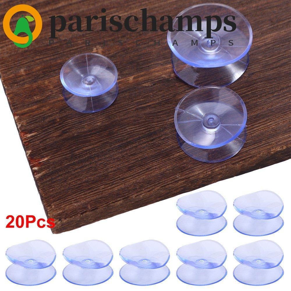 PARISCHAMPS ถ้วยดูดสองด้าน 20 ชิ้น, อุปกรณ์ดูดสูญญากาศกันลื่น PVC, ตัวเว้นวรรคด้านบนโปร่งใสแผ่นดูดสูญญากาศแบบใช้ซ้ําได้ DIY ที่วางสบู่