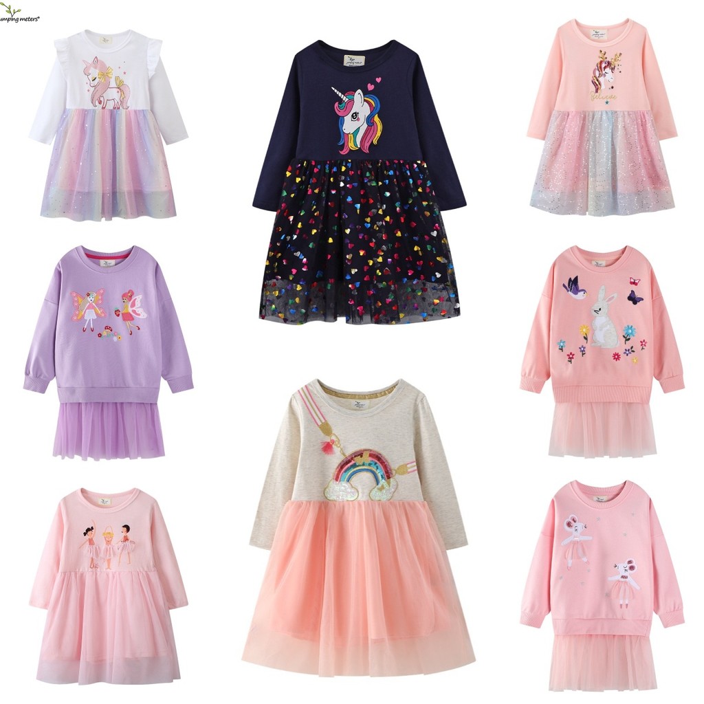 ชุดเดรสกระโปรง แขนสั้น แขนห้าส่วน ปักลาย สีรุ้ง สําหรับเด็กผู้หญิง qqz@jumping