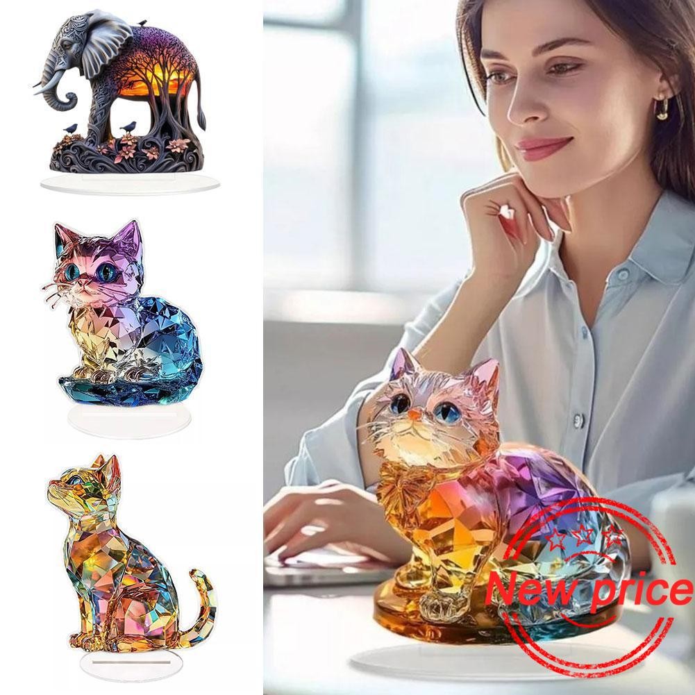 Elephants & Tree Of Life รูปปั้น 2d แบนอะคริลิค Figurine เครื่องประดับ Decor Desktop Home Table P0m8