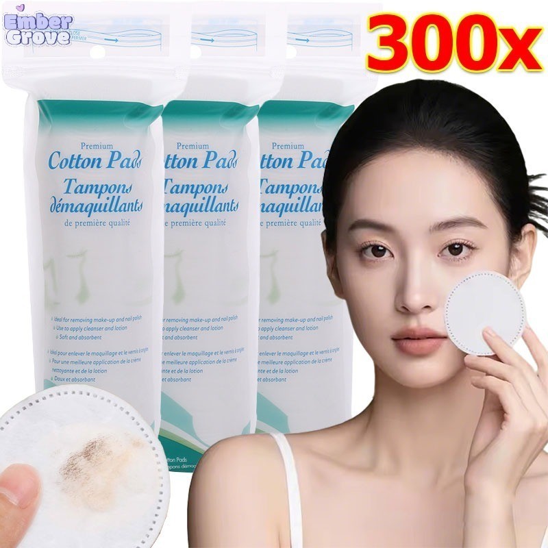 100/200/300 ชิ้น แผ่นเช็ดเครื่องสำอางทรงกลมขอบล็อคสองด้าน / แผ่นสำลีทำความสะอาดผิวหน้าแบบใช้แล้วทิ้งชนิดนุ่ม