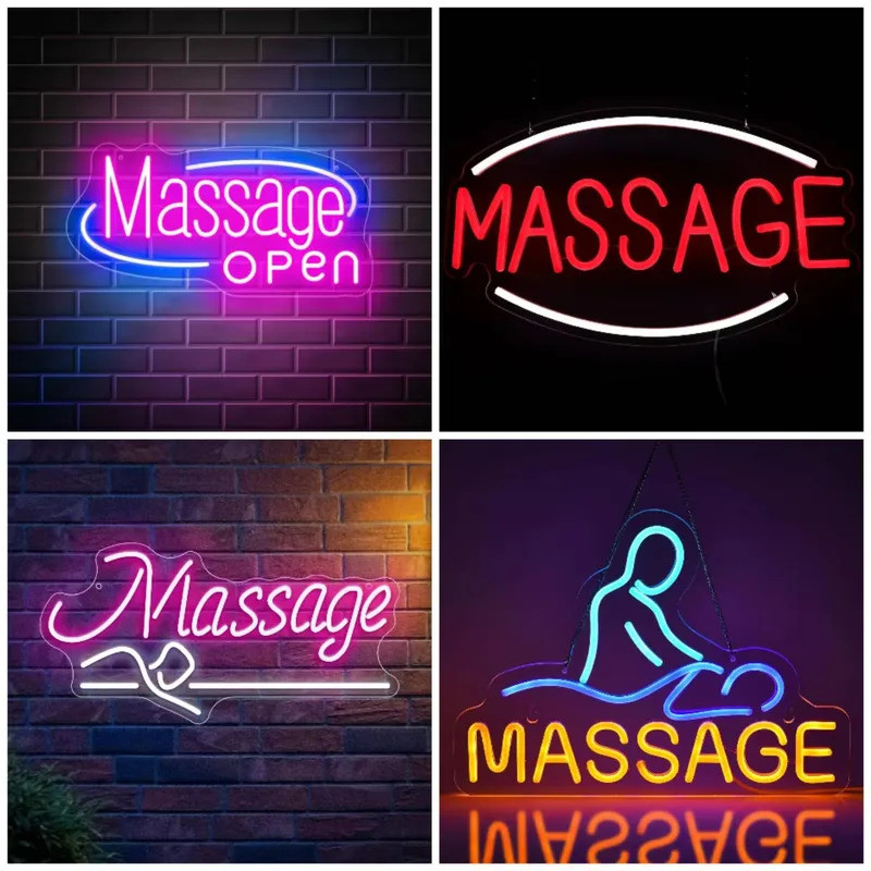 นวดป้ายนีออนสําหรับตกแต่งผนัง LED Neon Light Sign ห้องนวดธุรกิจป้ายสปา Salon Wellness Center แขวนตกแต่งของขวัญ