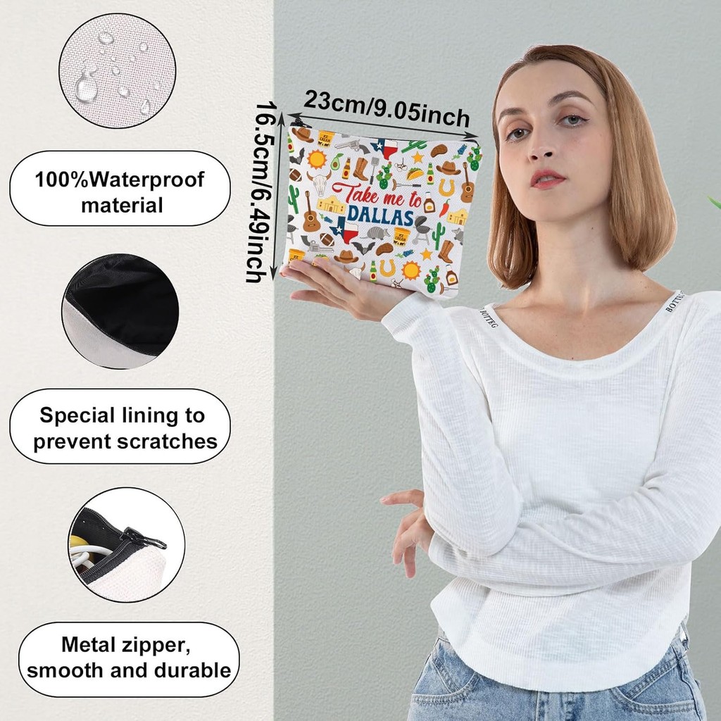 WZMPA Dallas Texas Trip กระเป๋าเครื่องสําอาง Dallas ของที่ระลึกของขวัญ Take Me To Dallas กระเป๋าซิปก