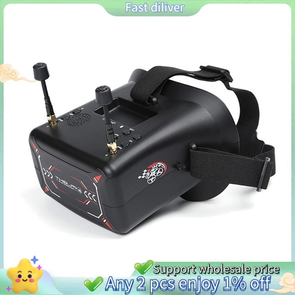 FPV Goggles 4.3 นิ้ว 5.8GHz 40CH FPV Head-Mounted Goggles 800x400 พร้อมฟังก์ชั่น DVR แบตเตอรี่ในตัวส