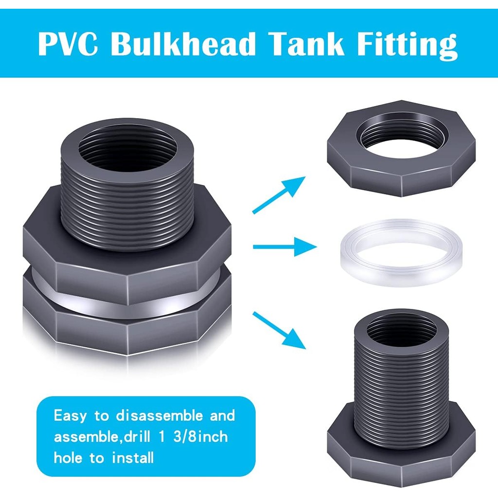 4PCS PVC Bulkhead FITTING 3/4 นิ้ว,อะแดปเตอร์เชื่อมต่อถังน้ํา,Thru-Buk ท่อสําหรับถังฝน,พิพิธภัณฑ์สัต