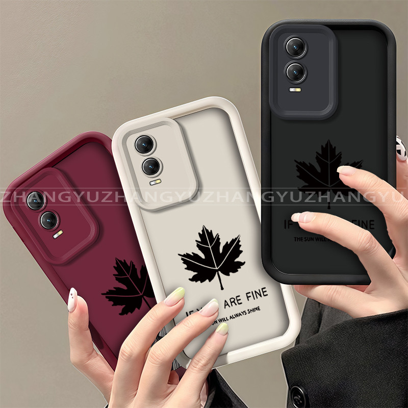 กันกระแทก เหมาะสําหรับ VIVO Y76 Y76S Y77 4G 5G เคสโทรศัพท์ใหม่ Maple Leaf รูปแบบแขนป้องกัน Soft Cove