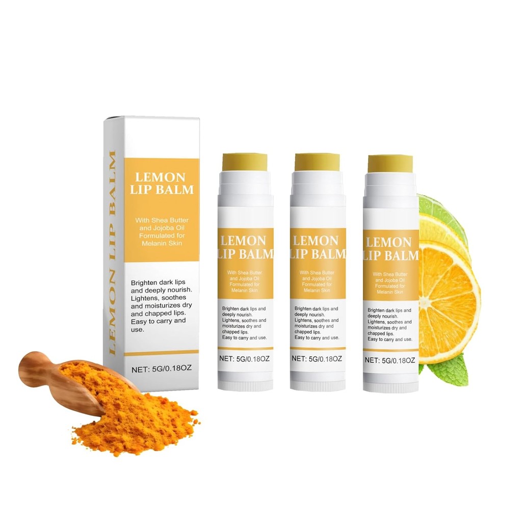 All Natural Lemon and Turmeric Lip Balm, Organic Turmeric Lip Balm, Soften & Nourish Lips, Lemon & T