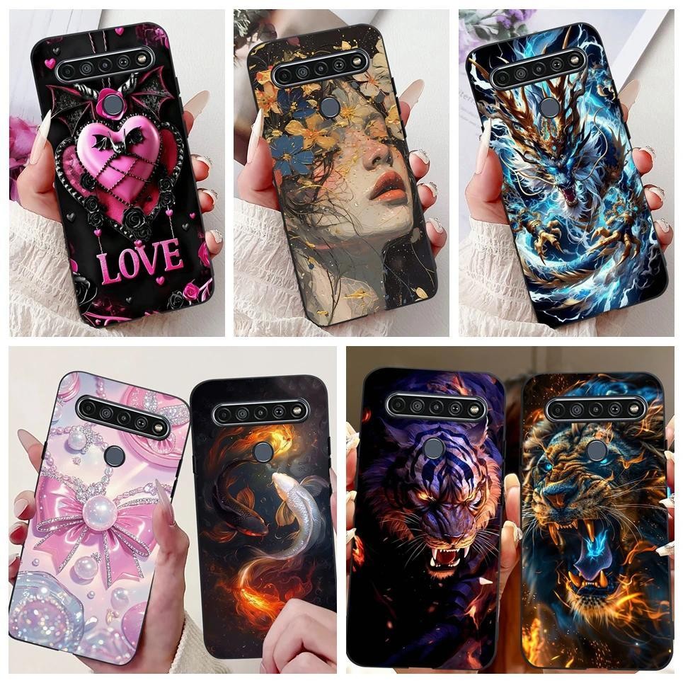 ปลอกสําหรับ LG K61 Q61 เคสโทรศัพท์ LG K41s / LG K52 Q52 2020 Coque ดอกไม้ผีเสื้อมังกรสัตว์ Matte ซิล