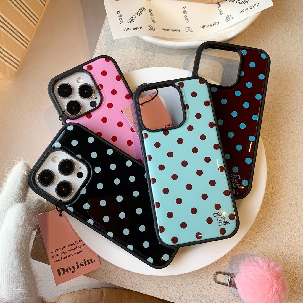 สีทึบ Polka Dot เคสโทรศัพท์ Drop-Resistant สําหรับ iPhone 16 Promax 15 Promax 11 12 13 14plus 15plus 16e 16plus 15pro