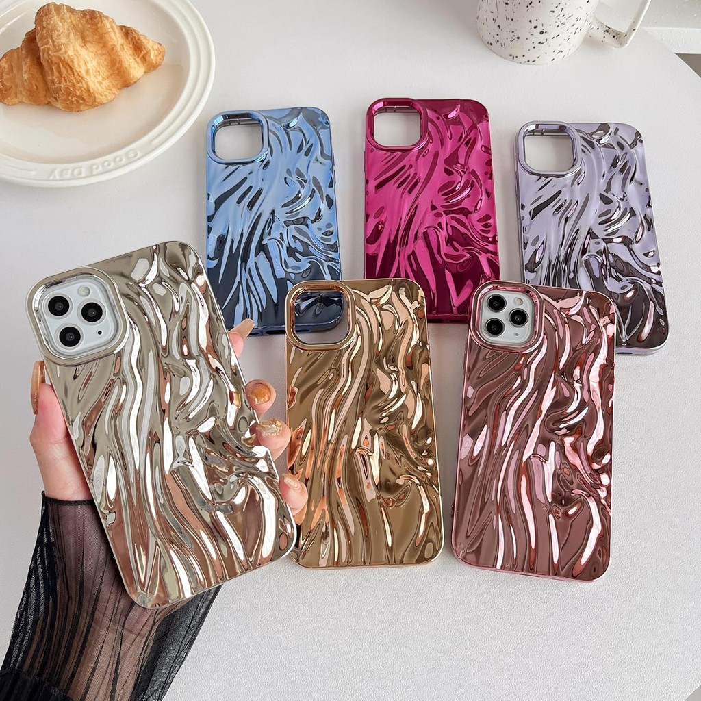 Caseative for iPhone 11 Pro Max Case, จีบระลอกน้ําลายคลื่นโครเมียมนุ่มเข้ากันได้กับเคส iPhone (สีทอง