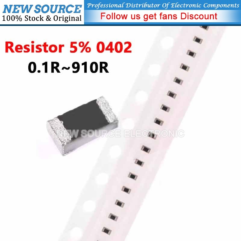 [100 ชิ้น] 0402 ตัวต้านทาน SMD 5% 1/16W 0.1R 910R 0R 0.2R 0.5R 1R 2.2R 4.7R 5.1R 47R 22R 33R 100R 33