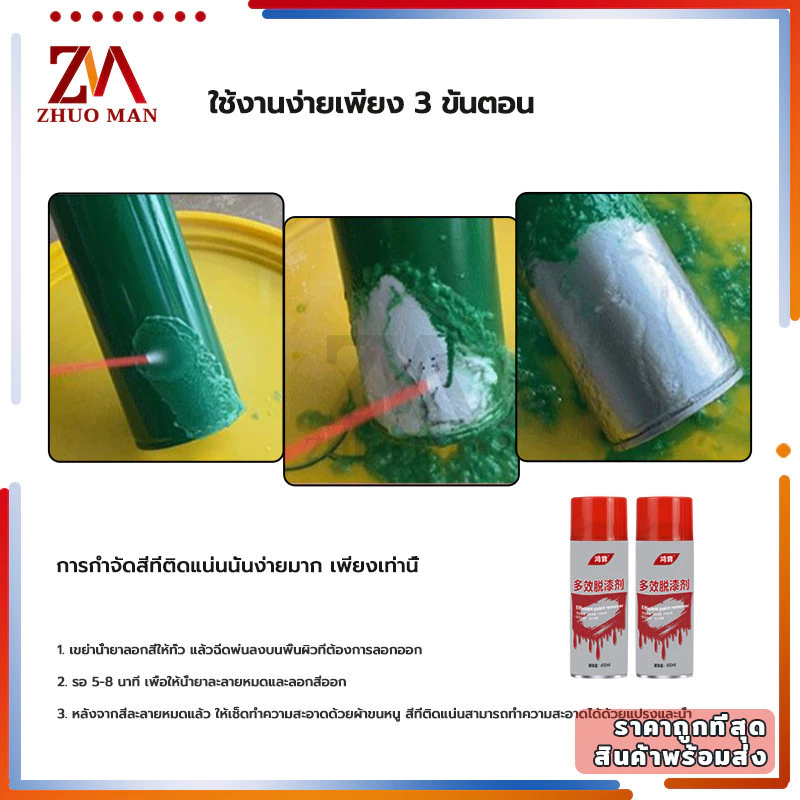 น้ำยาลอกสี สเปรย์ลอกสี450MLสเปรย์น้ำยาลอกสี น้ำยาลบสีพ่นท์รีมูฟเวอร์ เร็วแรง ล้างสี กัดสี ทุกชนิด พ่นลอกสีรถยนต์ thumbnail 7