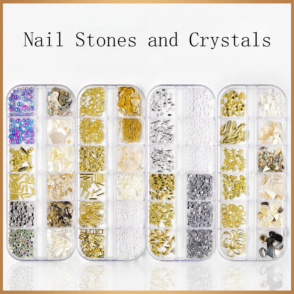 อุปกรณ์ตกแต่งเล็บ คริสตัล 3D ทรงพิเศษ Diy 12ช่องมี เพชร พลอยเทียม สำหรับติดตกแต่งเล็บ