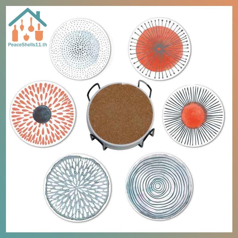 PeaceShells 6 ชิ้น/เซ็ต Coasters ทนความร้อนลื่นเครื่องดื่ม Cafe ตกแต่ง 2D FLat Coasters Anti-scaldin