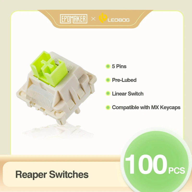 100 ชิ้น EPOMAKER x LEOBOG Reaper 5-Pin 45gf Linear Switch พร้อมก้าน POM เข้ากันได้กับ MX Keycaps