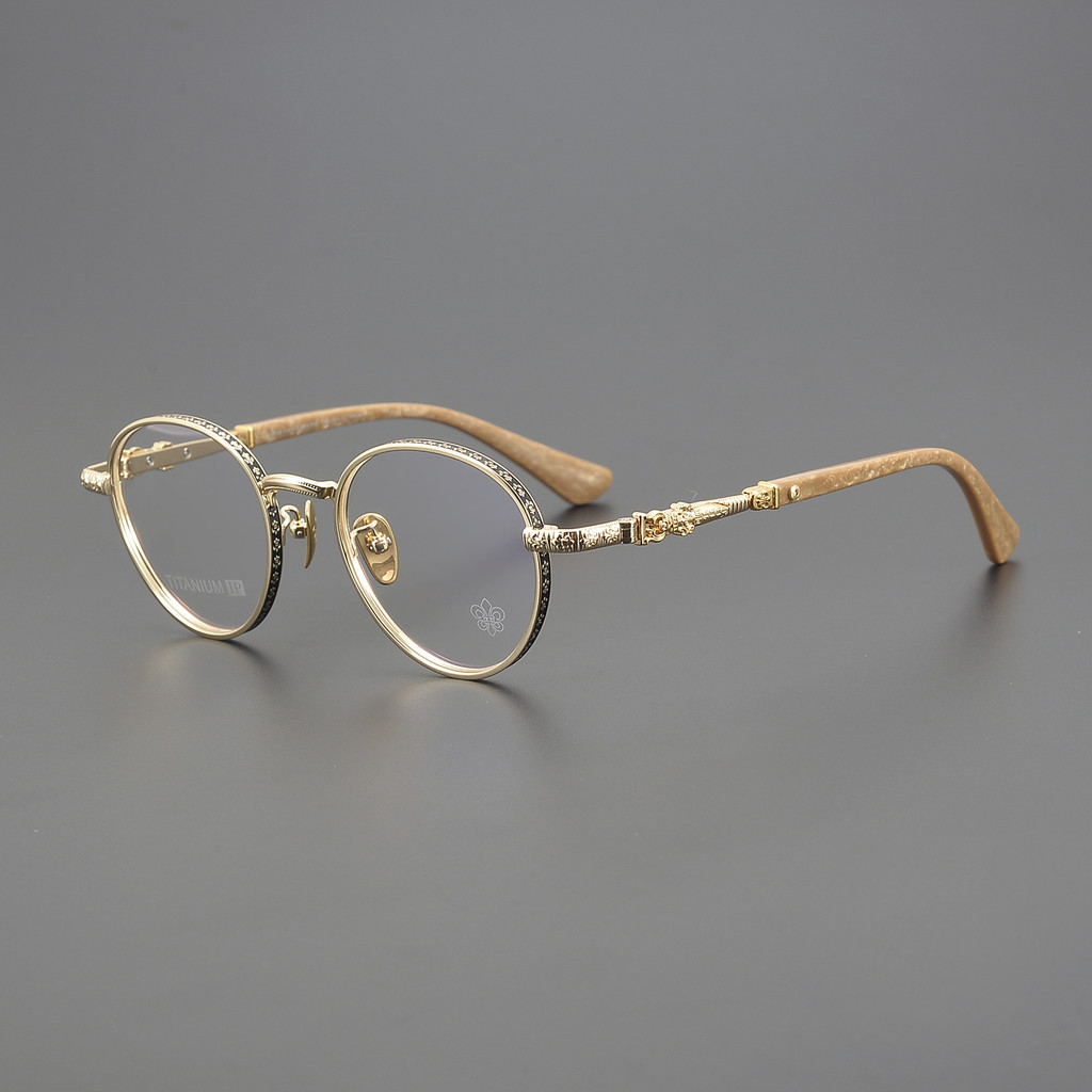 深圳眼镜框架小框圆形纯钛超轻雕花精致复古男女可配近视片CH8073