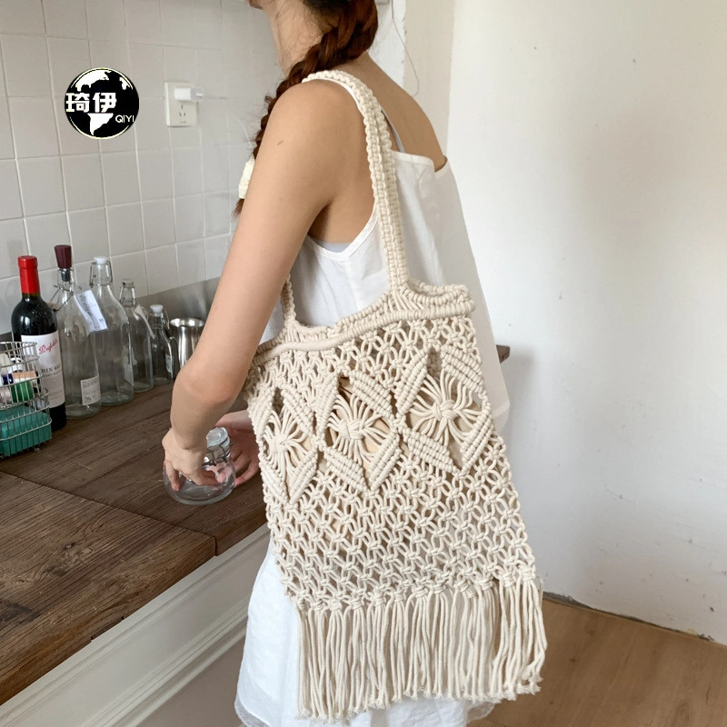 ขนาดใหญ่-ความจุ Hollow เชือกถักผู้หญิงฤดูร้อน 2025 แฟชั่นทอ One-Shoulder Flow กระเป๋า Seaside Vacati