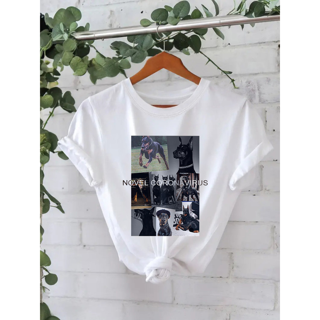 2025 ใหม่ 2025 ลูกสุนัขรูปแบบสไตล์ใหม่รอบคอหลวมแขนสั้นสบายๆผ้าฝ้ายเสื้อยืดผู้หญิงขายส่ง ใหม่23 9RTN