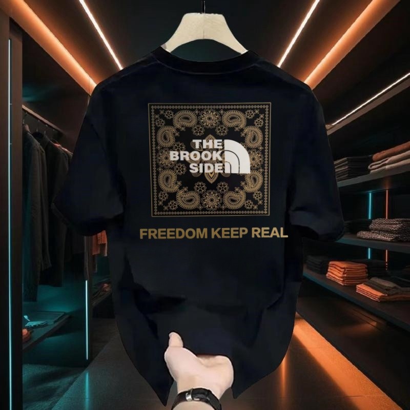 2025 Street Wear ครึ่งแขน COD Influencer ฤดูร้อนอินเทรนด์แขนสั้นสไตล์ใหม่ดอกไม้มะม่วงหิมพานต์รอบคอ n