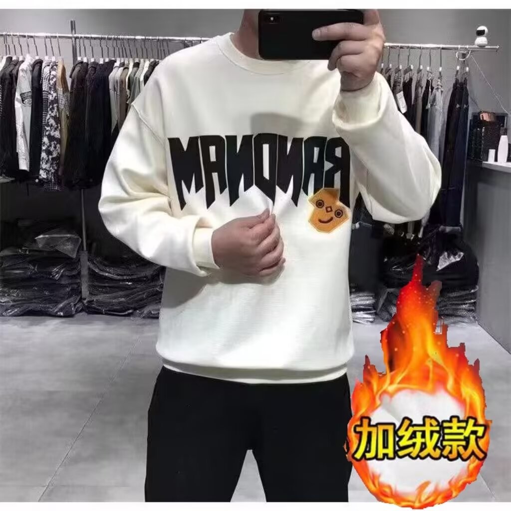 ด้านบนรอบคอใหม่หลวมเสื้อกันหนาว COD ผู้ชายพิมพ์ Casual 2025 เสื้อยืด Retro ขนแกะซับ 23 แขนยาวตัวอักษ