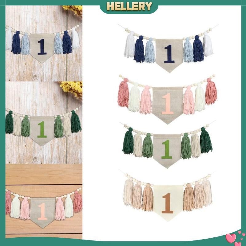 [HelleryTH] 1st Birthday High Chair Banner Bead Tassel Garland Burlap High Chair Banner Birthday Tas