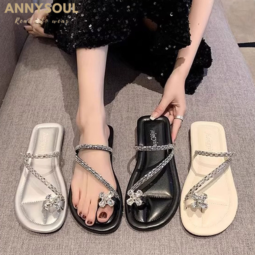 icy.sport  รองเท้าหน้าร้อน รองเท้าแตะแฟชั่นคีบ ตกแต่งเพชรหรู X096 สินค้า