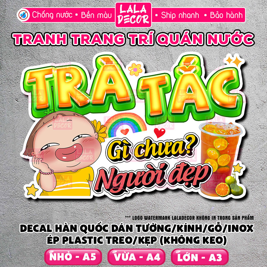 สติ๊กเกอร์ติดผนัง Tea Tac No Beauty Waterproof Decal Pre-gated/Plastic Tac Tea Decal, รูปลอกตกแต่ง -