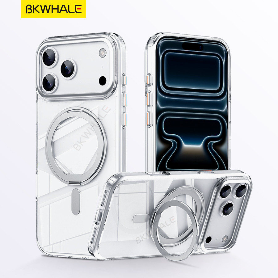 BKWHALE 360° หมุนได้ยืนเคสโทรศัพท์แม่เหล็กสําหรับiPhone 17 Pro Max 16 Pro Max 16Plus 17e 16e 15 14 13 12 Pro Max 16 Plus 17 Airกันกระแทกฝาหลังแม่เหล็กBracketปลอก