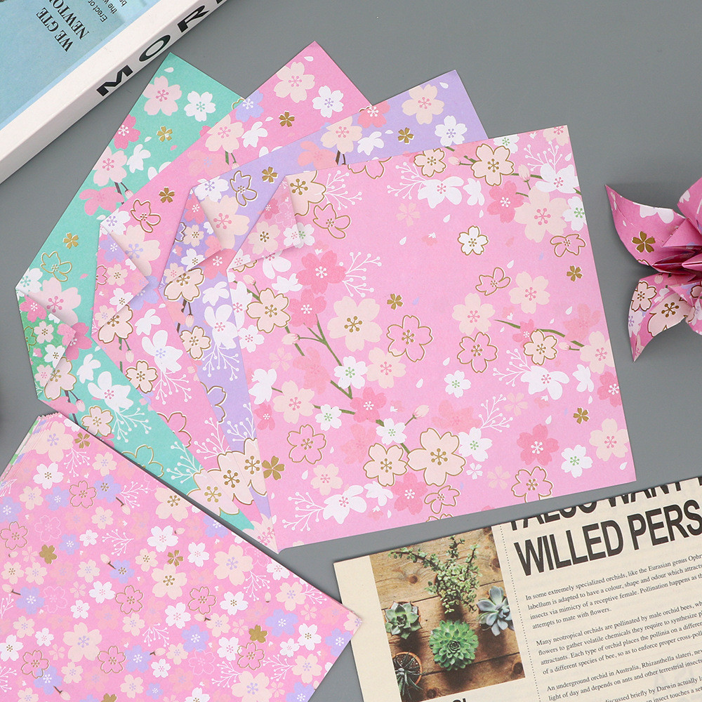 [คลังสินค้าพร้อม] Origami Square Origami กระดาษทําด้วยมือกระดาษสี Cherry Blossom Origami วัสดุกระดาษ