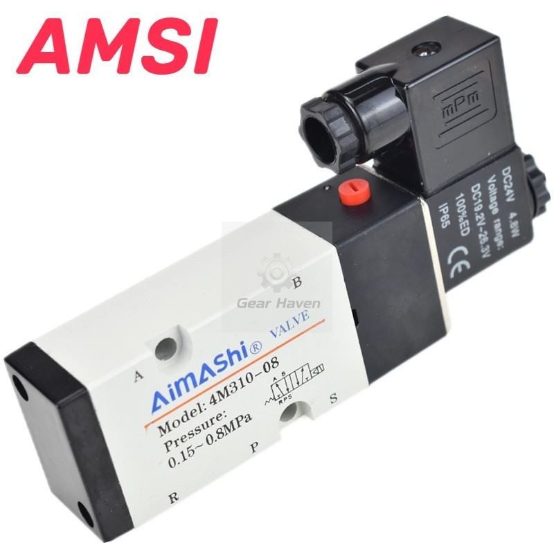 Amsi 4M210-08 โซลินอยด์วาล์ว 4M310-08 4M310-10 4M410-15 วาล์วระบายอากาศ 2 ตำแหน่ง 5 220V 24V