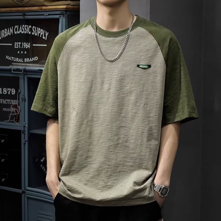 COD 2025 Short Sleeve T-Shirt Men Trendy Brand Summer Loose Five-Quarter Sleeve 2025 New Internet Ce