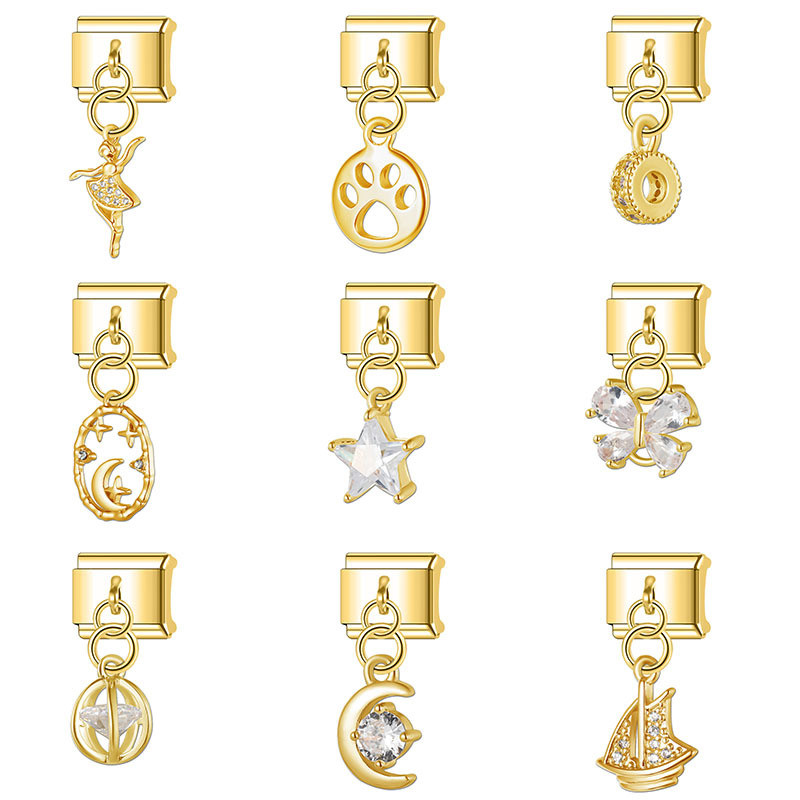 สร้อยข้อมือสแตนเลสสำหรับผู้หญิง ออกแบบลายผีเสื้อเงา ตกแต่งด้วย charm และ CZ ขนาด 9 มม.