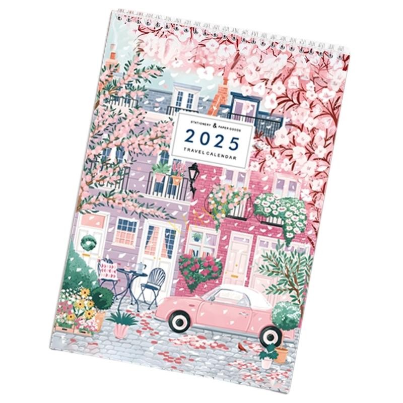 XGB 2025 Travel Journey Calendar 2025 ปฏิทินแขวนผนังแขวน Planner 12 เดือนปฏิเสธจากเดือนมกราคม 2025 ถ
