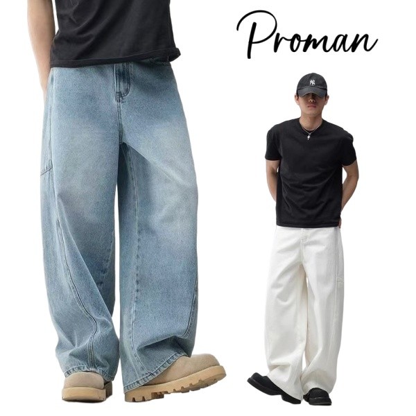 PROMAN สไตล์ใหม่อินเทรนด์กางเกงยีนส์หลวมการออกแบบที่เรียบง่ายผู้ชายผู้หญิงสามารถสวมใส่ผ้าระบายอากาศ