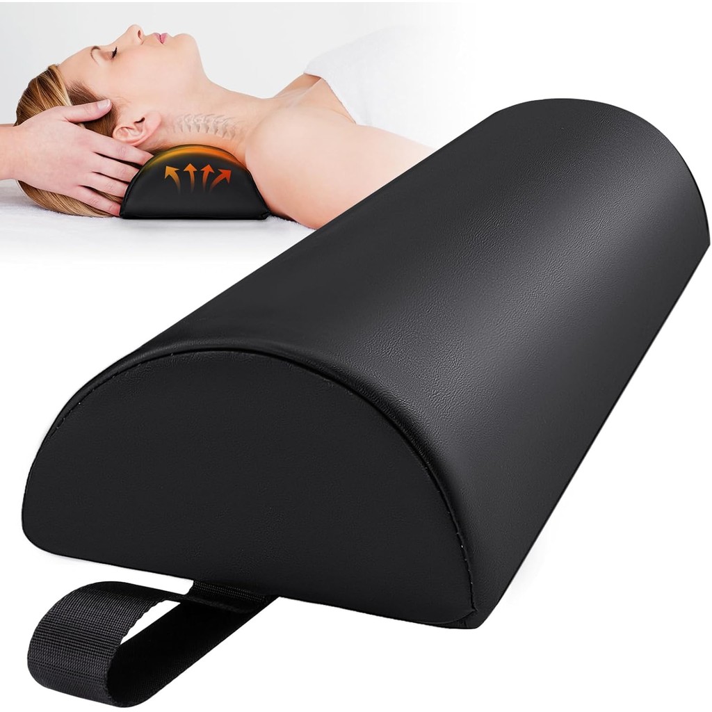 Noverlife หมอนหนุนโต๊ะนวดครึ่งรอบพร้อมที่จับสายรัด 17 x 6 x 4 in PU หนังกึ่งรอบสําหรับคอ, ใต้ข้อเท้า