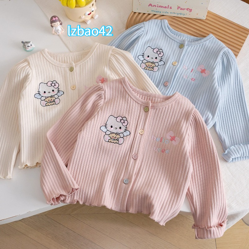 เสื้อฤดูใบไม้ร่วงน่ารัก รูปแบบการพิมพ์การ์ตูน แฟชั่นสาว เสื้อสเวตเตอร์ถักลายหลุม