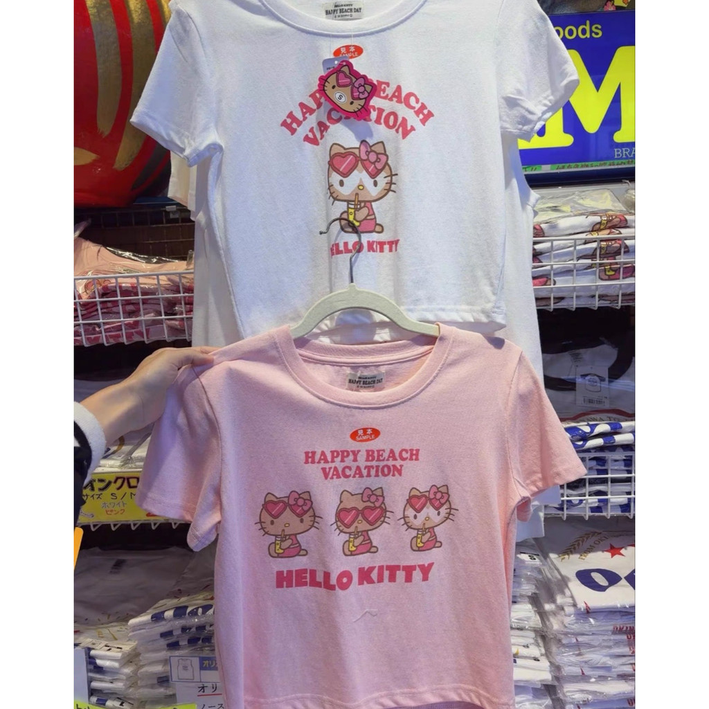 เสื้อยืดแขนสั้น Helo Kitty สไตล์โอคินาวา แบบ LIMITED EDITION ทำจากฝ้ายบริสุทธิ์ 100%