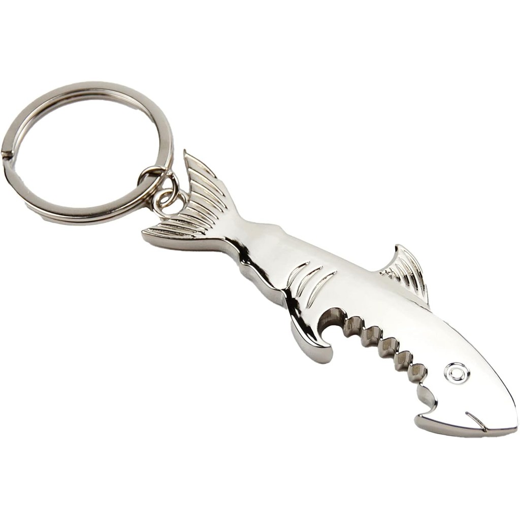 Creative Metal Corkscrew Shark Beer Bottle Opener Keychain Pendant