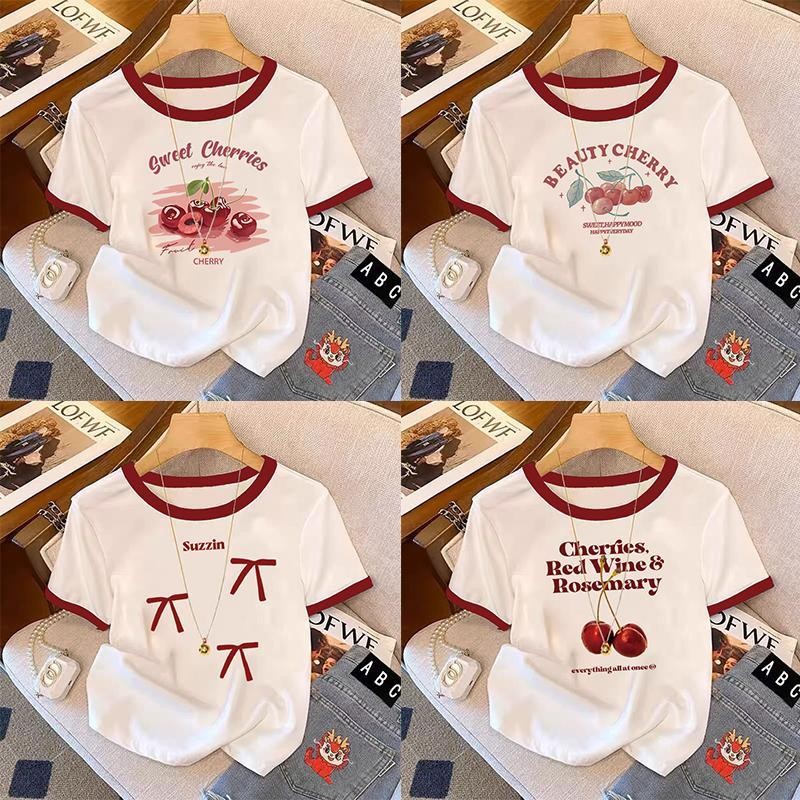 เสื้อยืดสำหรับสาวอวบ ลายน่ารัก แขนสั้น คอกลม รูปแบบหลากหลายความหลากหลายของรูปแบบเสื้อตรุษจีนผู้หญิงเสื้อยืดสวยๆผู้หญิง