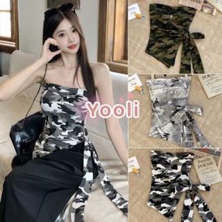 เสื้อเกาะอกเสริมฟองน้ำ ดีเทลลายทหารเท่ๆมีสไตล์น่ารักมาก เสื้…