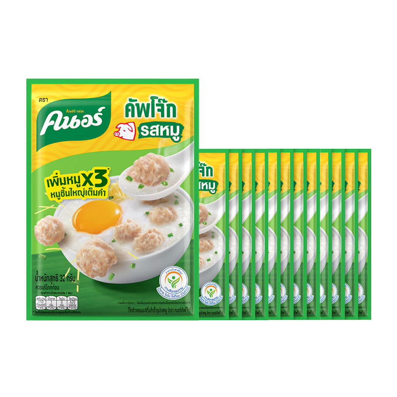 คนอร์ โจ๊กกึ่งสำเร็จรูป ชนิดซอง รสหมู 32 ก. x 12 (KNORR Sachet Jok Pork 32 g x 12)