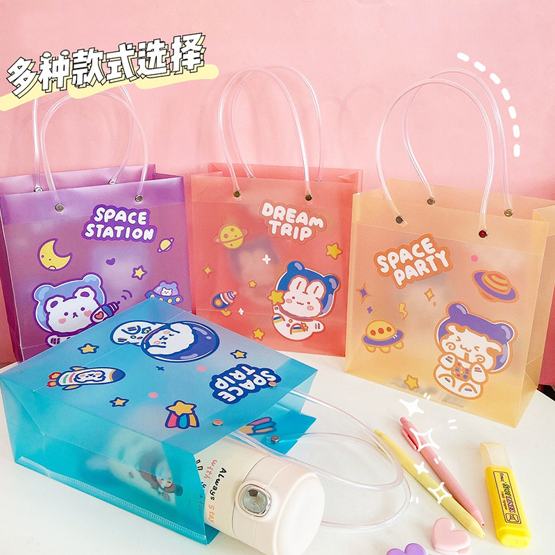 Creative Transparent PP Gift Bag Cartoon Spaceman Student Tote Bag Cute Girl Gift Packaging Bag