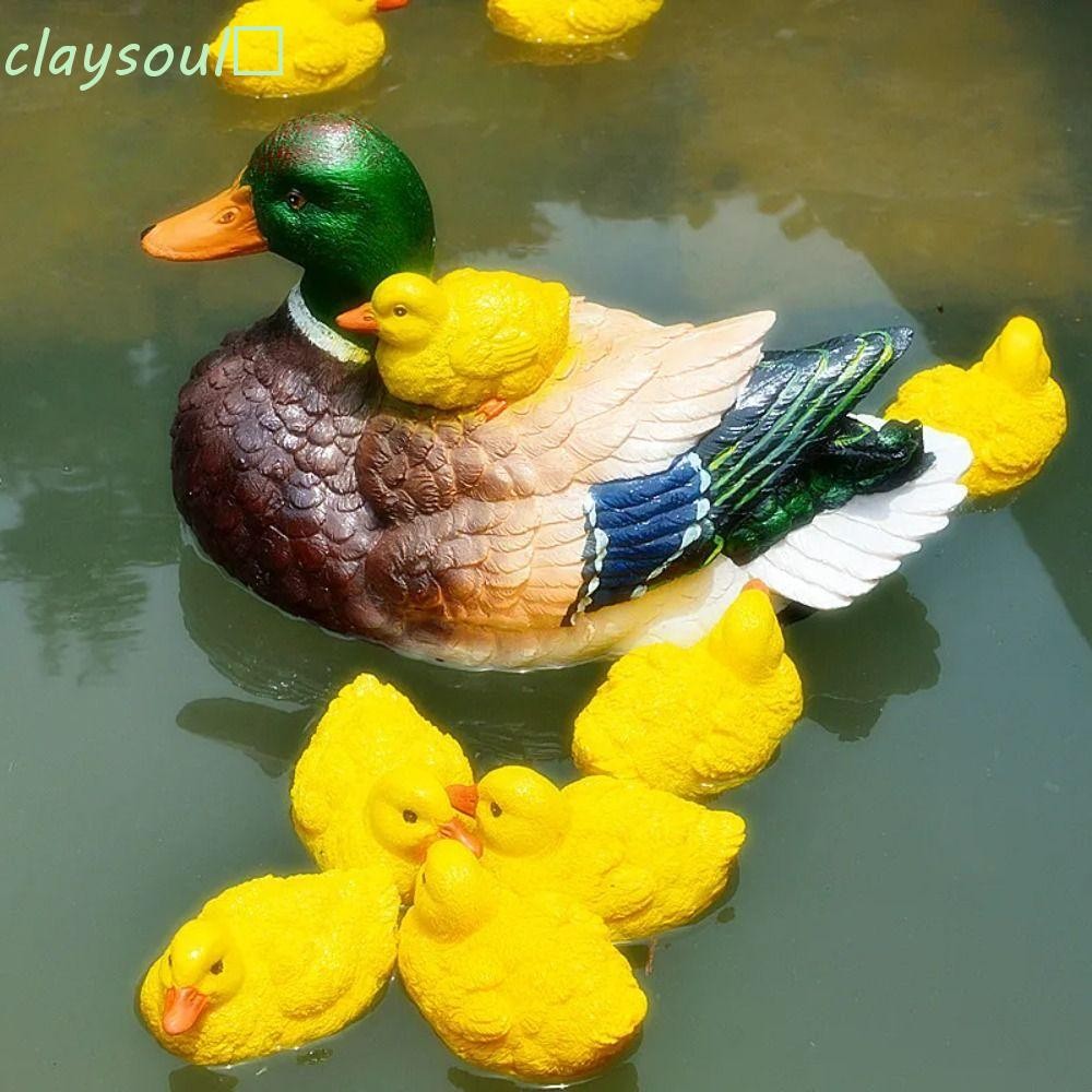 CLAYSOUL​ 1คู่ลอยเป็ดรูปปั้น,เรซิ่นสีเหลืองขนาดเล็กหุ่น,งานฝีมือโมเดิร์นจําลองตลกสัตว์ว่ายน้ําประติมากรรมบ่อ