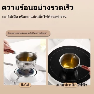 304 หม้อสแตนเลส กระทะนมร้อนขนาดเล็ก ด้ามไม้ กระทะขนาดเล็ก นมมัลติฟังก์ชั่การเผาไหม้ซอสหยดพิเศษในครัวเรือนน้ำมันกระเด็นน้ำมันนมร้อน เหมาะสำหรับการให้ความร้อนด้วยน้ำมัน ให้บริการเดี่ยว ตีฟองนม การทำขนม ตีแต่น้ำขนาดเล็ก เหมาะสำหรับทอด